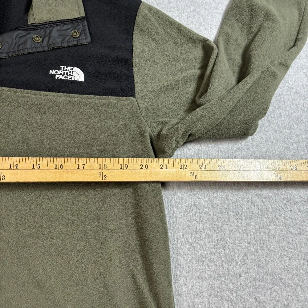 North Face Pullover Men Medium Green Black Fleece Snap Neck Outdoors Hike Jacket